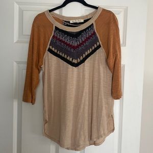 Like New Free People Boho Raglan T with Embroidered Detail, M